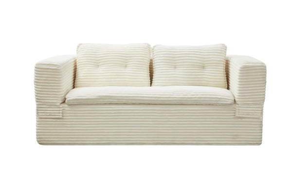 English Elm Multi Functional Corduroy Sectional Sofa with Convertible King Bed Chaise and Built-In Throw Beige+White W3219S00032