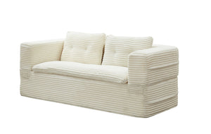 English Elm Multi Functional Corduroy Sectional Sofa with Convertible King Bed Chaise and Built-In Throw Beige+White W3219S00032