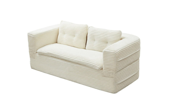 English Elm Multi Functional Corduroy Sectional Sofa with Convertible King Bed Chaise and Built-In Throw Beige+White W3219S00032