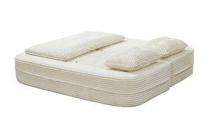 English Elm Multi Functional Corduroy Sectional Sofa with Convertible King Bed Chaise and Built-In Throw Beige+White W3219S00032