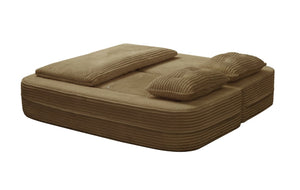 English Elm Multi Functional Corduroy Sectional Sofa with Convertible King Bed Chaise and Built-In Throw Camel W3219S00033