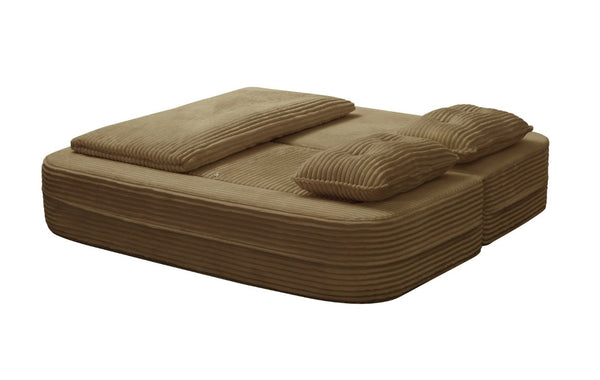 English Elm Multi Functional Corduroy Sectional Sofa with Convertible King Bed Chaise and Built-In Throw Camel W3219S00033