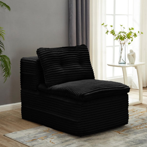 English Elm Multi Functional Corduroy Sectional Sofa with Convertible King Bed Chaise and Built-In Throw Black W3219S00034