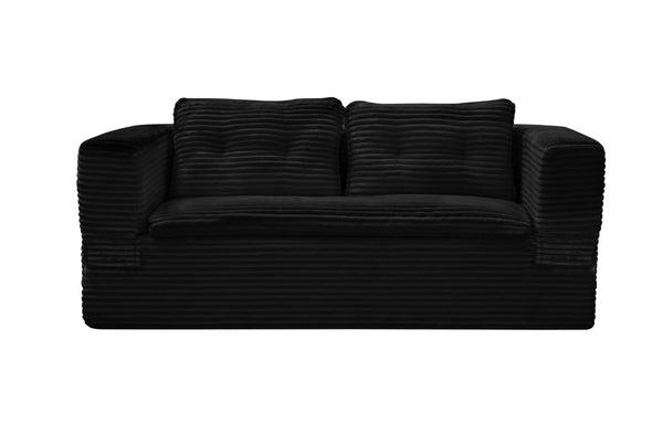 English Elm Multi Functional Corduroy Sectional Sofa with Convertible King Bed Chaise and Built-In Throw Black W3219S00034
