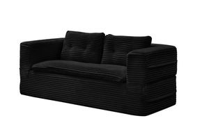 English Elm Multi Functional Corduroy Sectional Sofa with Convertible King Bed Chaise and Built-In Throw Black W3219S00034