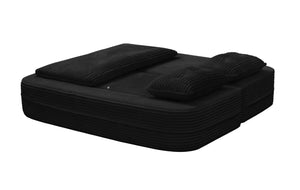 English Elm Multi Functional Corduroy Sectional Sofa with Convertible King Bed Chaise and Built-In Throw Black W3219S00034
