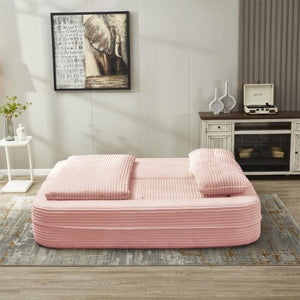 English Elm Multi Functional Corduroy Sectional Sofa with Convertible King Bed Chaise and Built-In Throw Pink W3219S00035
