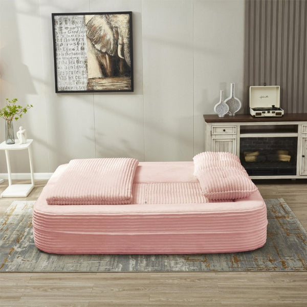 English Elm Multi Functional Corduroy Sectional Sofa with Convertible King Bed Chaise and Built-In Throw Pink W3219S00035