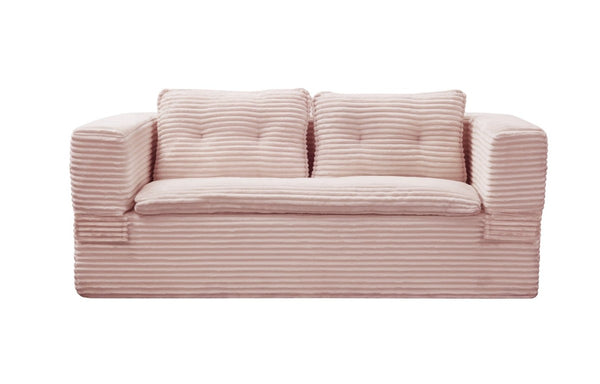 English Elm Multi Functional Corduroy Sectional Sofa with Convertible King Bed Chaise and Built-In Throw Pink W3219S00035