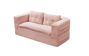 English Elm Multi Functional Corduroy Sectional Sofa with Convertible King Bed Chaise and Built-In Throw Pink W3219S00035