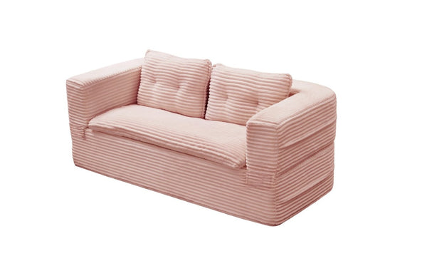 English Elm Multi Functional Corduroy Sectional Sofa with Convertible King Bed Chaise and Built-In Throw Pink W3219S00035
