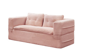 English Elm Multi Functional Corduroy Sectional Sofa with Convertible King Bed Chaise and Built-In Throw Pink W3219S00035