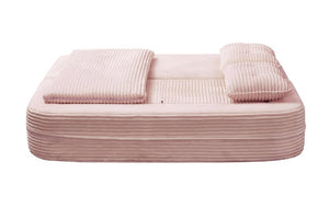 English Elm Multi Functional Corduroy Sectional Sofa with Convertible King Bed Chaise and Built-In Throw Pink W3219S00035