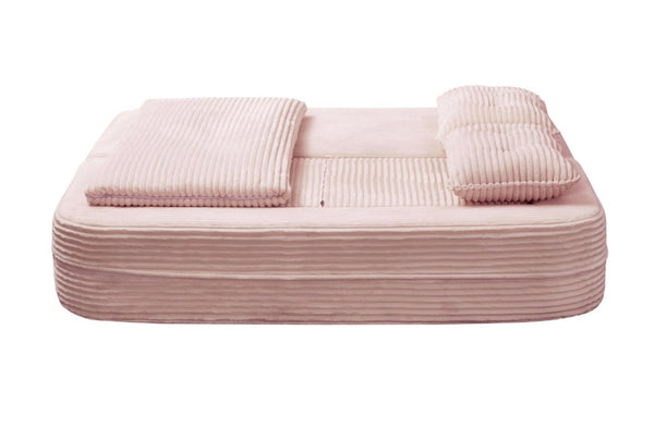 English Elm Multi Functional Corduroy Sectional Sofa with Convertible King Bed Chaise and Built-In Throw Pink W3219S00035