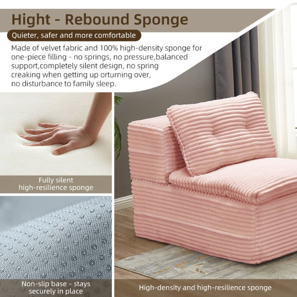 English Elm Multi Functional Corduroy Sectional Sofa with Convertible King Bed Chaise and Built-In Throw Pink W3219S00035