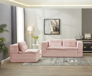 English Elm Multi Functional Corduroy Sectional Sofa with Convertible King Bed Chaise and Built-In Throw Pink W3219S00035