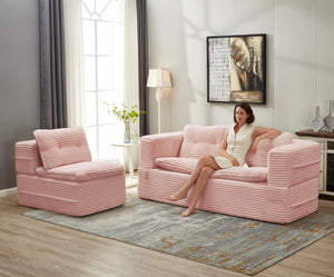 English Elm Multi Functional Corduroy Sectional Sofa with Convertible King Bed Chaise and Built-In Throw Pink W3219S00035