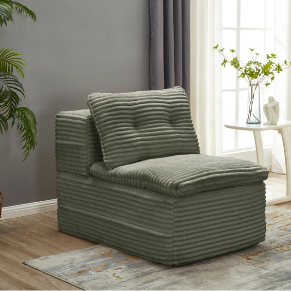 English Elm Multi Functional Corduroy Sectional Sofa with Convertible King Bed Chaise and Built-In Throw Green W3219S00036