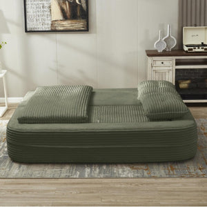 English Elm Multi Functional Corduroy Sectional Sofa with Convertible King Bed Chaise and Built-In Throw Green W3219S00036