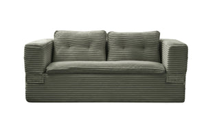 English Elm Multi Functional Corduroy Sectional Sofa with Convertible King Bed Chaise and Built-In Throw Green W3219S00036