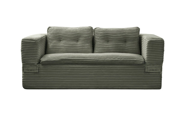 English Elm Multi Functional Corduroy Sectional Sofa with Convertible King Bed Chaise and Built-In Throw Green W3219S00036