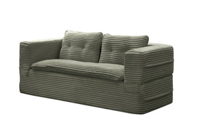 English Elm Multi Functional Corduroy Sectional Sofa with Convertible King Bed Chaise and Built-In Throw Green W3219S00036