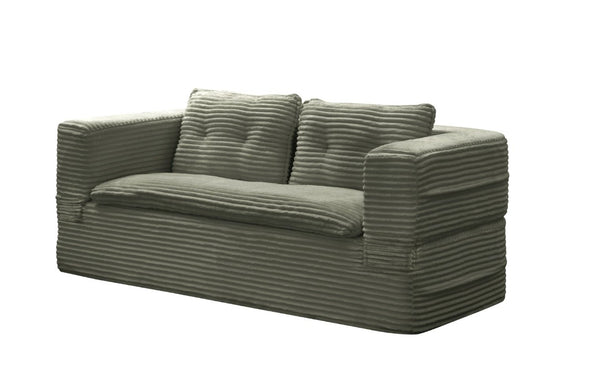 English Elm Multi Functional Corduroy Sectional Sofa with Convertible King Bed Chaise and Built-In Throw Green W3219S00036
