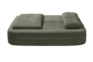 English Elm Multi Functional Corduroy Sectional Sofa with Convertible King Bed Chaise and Built-In Throw Green W3219S00036