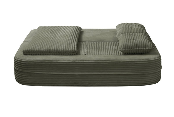 English Elm Multi Functional Corduroy Sectional Sofa with Convertible King Bed Chaise and Built-In Throw Green W3219S00036
