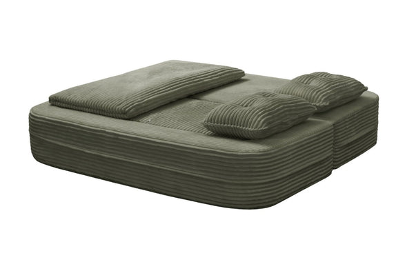English Elm Multi Functional Corduroy Sectional Sofa with Convertible King Bed Chaise and Built-In Throw Green W3219S00036