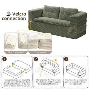 English Elm Multi Functional Corduroy Sectional Sofa with Convertible King Bed Chaise and Built-In Throw Green W3219S00036