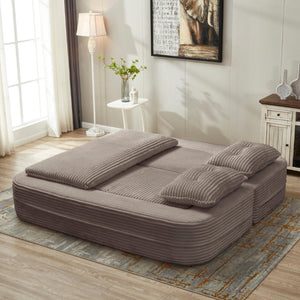 English Elm Multi Functional Corduroy Sectional Sofa with Convertible King Bed Chaise and Built-In Throw Coffee W3219S00037