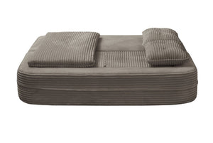 English Elm Multi Functional Corduroy Sectional Sofa with Convertible King Bed Chaise and Built-In Throw Coffee W3219S00037