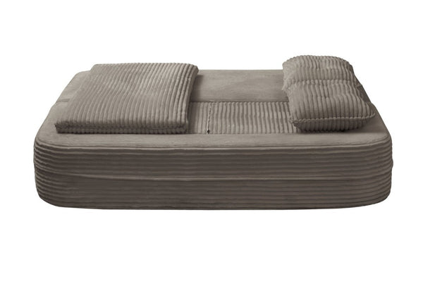 English Elm Multi Functional Corduroy Sectional Sofa with Convertible King Bed Chaise and Built-In Throw Coffee W3219S00037