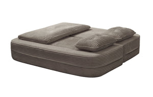 English Elm Multi Functional Corduroy Sectional Sofa with Convertible King Bed Chaise and Built-In Throw Coffee W3219S00037