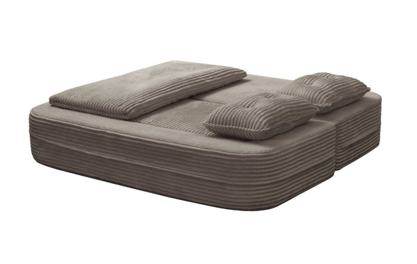 English Elm Multi Functional Corduroy Sectional Sofa with Convertible King Bed Chaise and Built-In Throw Coffee W3219S00037