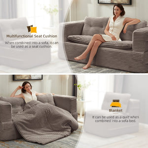 English Elm Multi Functional Corduroy Sectional Sofa with Convertible King Bed Chaise and Built-In Throw Coffee W3219S00037