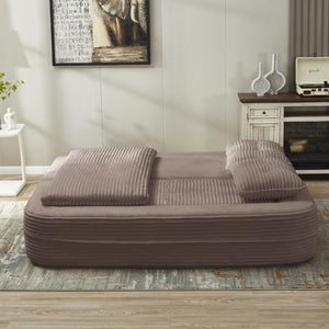 English Elm Multi Functional Corduroy Sectional Sofa with Convertible King Bed Chaise and Built-In Throw Coffee W3219S00037