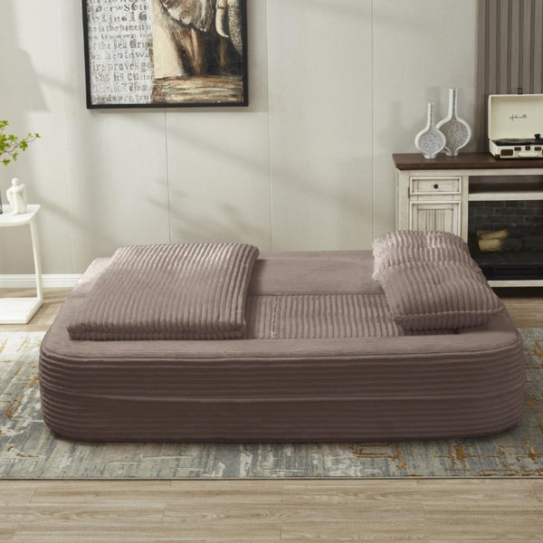 English Elm Multi Functional Corduroy Sectional Sofa with Convertible King Bed Chaise and Built-In Throw Coffee W3219S00037