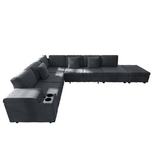 English Elm 110.2 Inch L-Shaped Corduroy Sectional with Sleeper Ottoman and Armrest Storage W3219S00038
