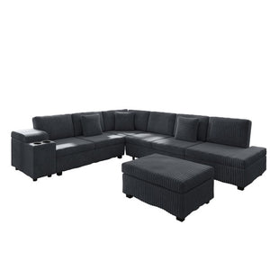 English Elm 110.2 Inch L-Shaped Corduroy Sectional with Sleeper Ottoman and Armrest Storage W3219S00038