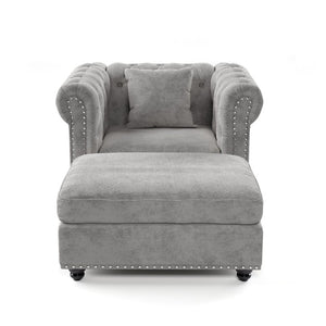 English Elm 38.5 Inch Chesterfield Chenille Sectional Sofa Nailhead Tufted Deep Seat Living Room Light Grey With Storage Ottoman W3219S00042