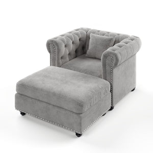English Elm 38.5 Inch Chesterfield Chenille Sectional Sofa Nailhead Tufted Deep Seat Living Room Light Grey With Storage Ottoman W3219S00042