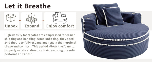 English Elm Round Cloud Sectional Sleeper Sofa with Memory Foam Fill for Studio Apartments Blue W3224P502288