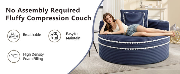 English Elm Round Cloud Sectional Sleeper Sofa with Memory Foam Fill for Studio Apartments Blue W3224P502288
