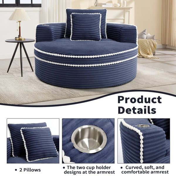 English Elm Round Cloud Sectional Sleeper Sofa with Memory Foam Fill for Studio Apartments Blue W3224P502288