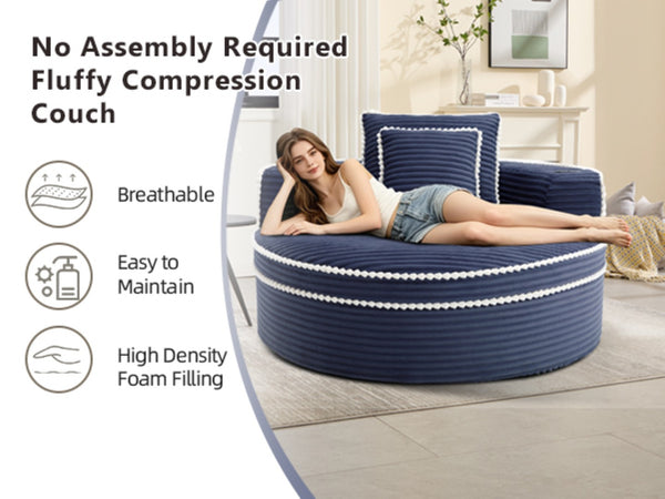 English Elm Round Cloud Sectional Sleeper Sofa with Memory Foam Fill for Studio Apartments Blue W3224P502288