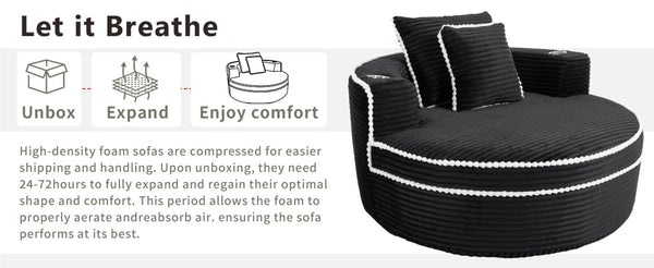 English Elm Round Cloud Sectional Sleeper Sofa with Memory Foam Fill for Studio Apartments Black W3224P502490