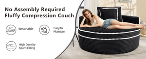 English Elm Round Cloud Sectional Sleeper Sofa with Memory Foam Fill for Studio Apartments Black W3224P502490