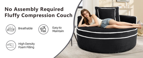 English Elm Round Cloud Sectional Sleeper Sofa with Memory Foam Fill for Studio Apartments Black W3224P502490